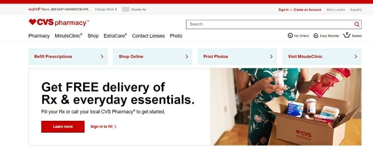 Screenshot of CVS Pharmacy website
